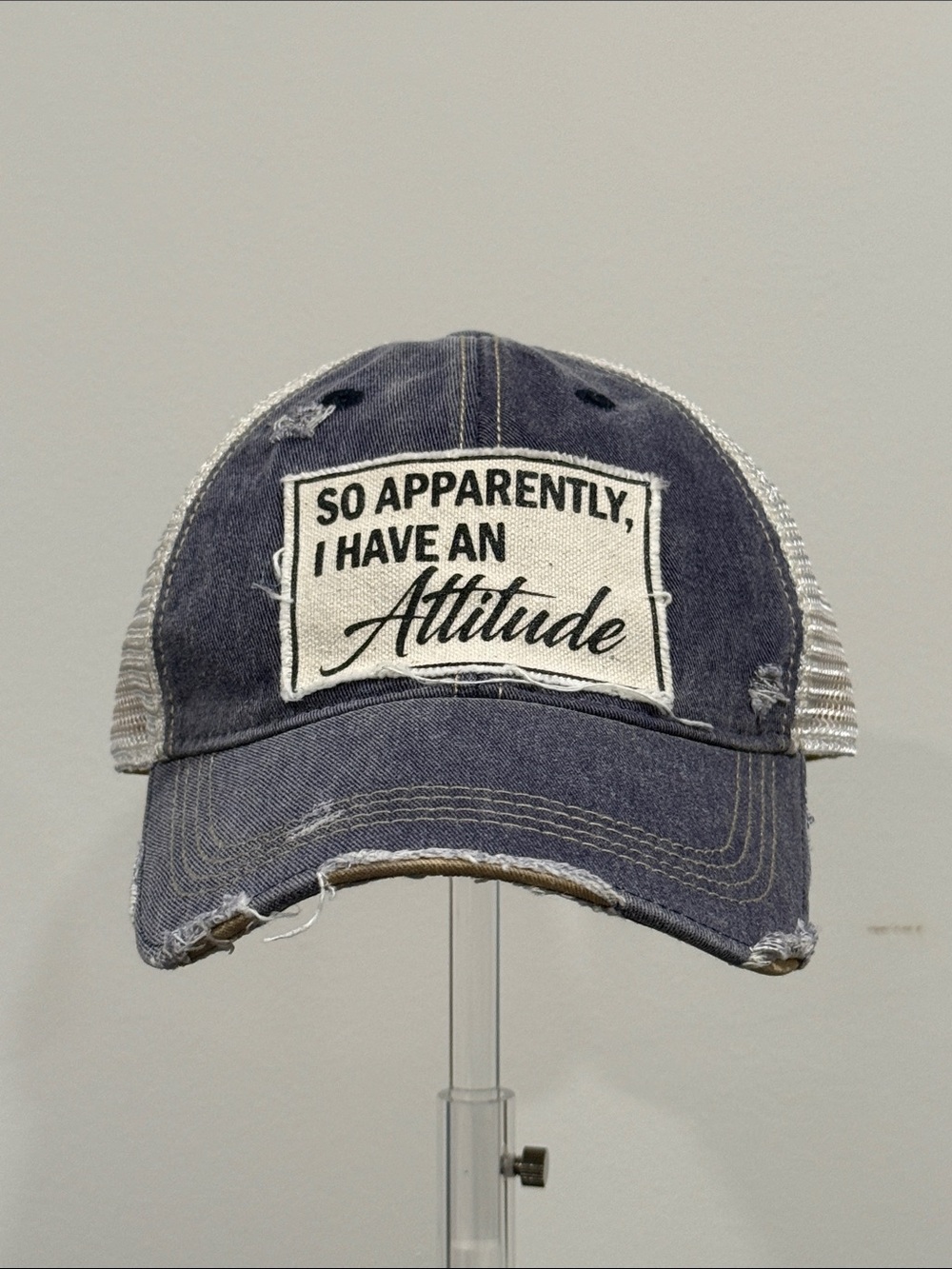 Headmost "So Apparently I Have An Attitude" Distressed Trucker Hat Navy OSFM